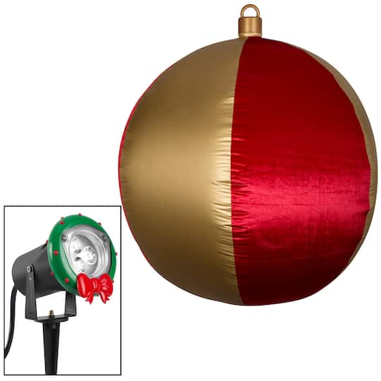 4.5ft. Airblown&#xAE; Inflatable Mixed Media Hanging Velvet Ornament Round Vertical Stripes with External Spotlight